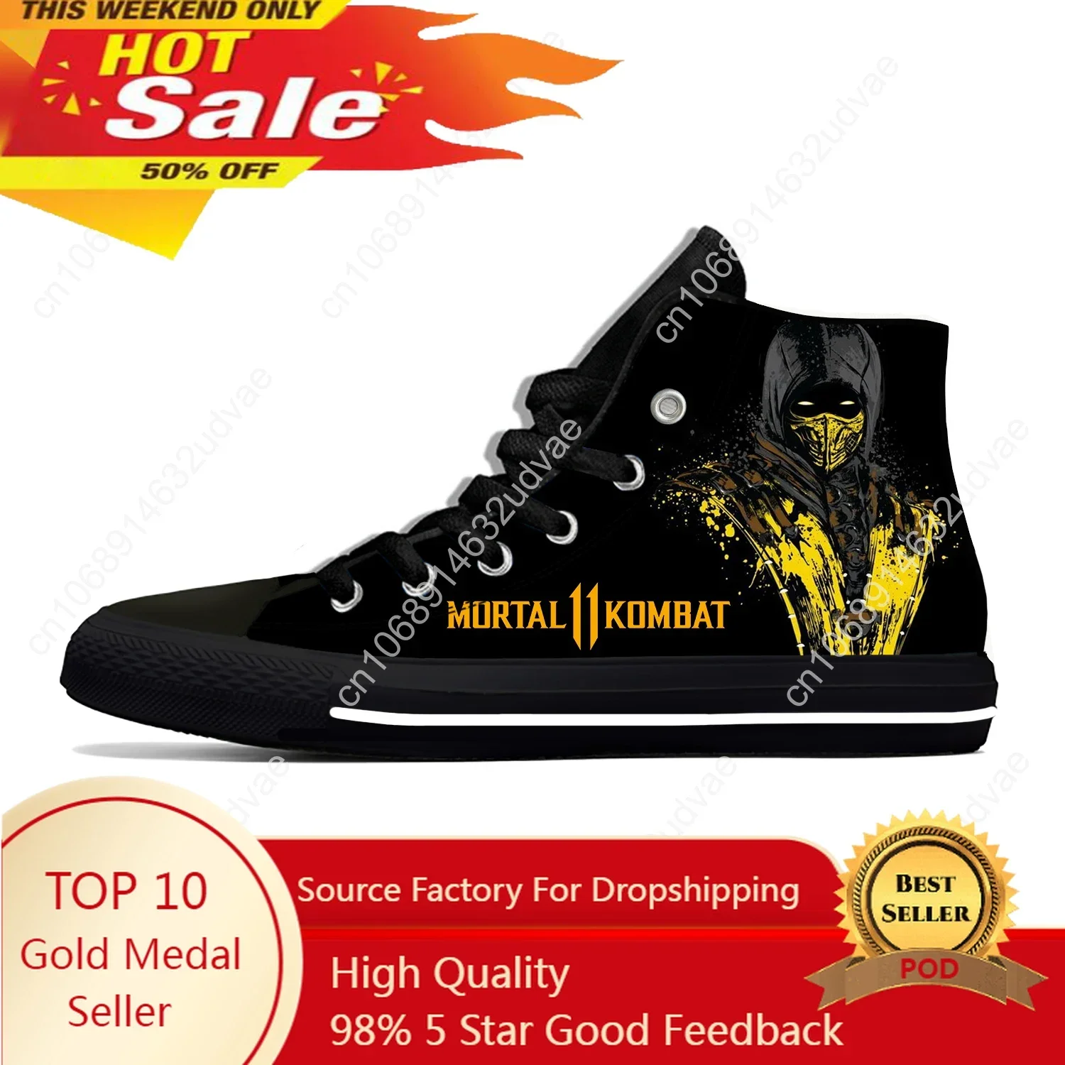 

Game Mortal Kombat Pattern Lightweight Cloth 3D Print Funny Fashion High Top Canvas Shoes Mens Womens Casual Breathable Sneakers