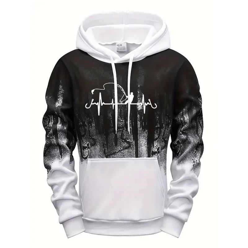 Mens Fishing Print Hoodie Casual Sports Sweatshirt