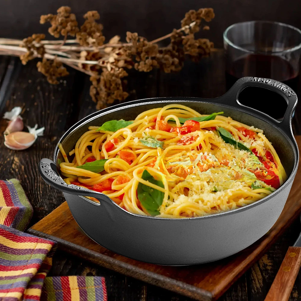 Gusseisentopf, verdickter Doppelgriff-Eintopf, Wok-Topf, unbeschichtete, antihaftbeschichtete Bratpfanne zum Rühren, Grill, Dampf, asiatisches chinesisches Essen – Detail 6