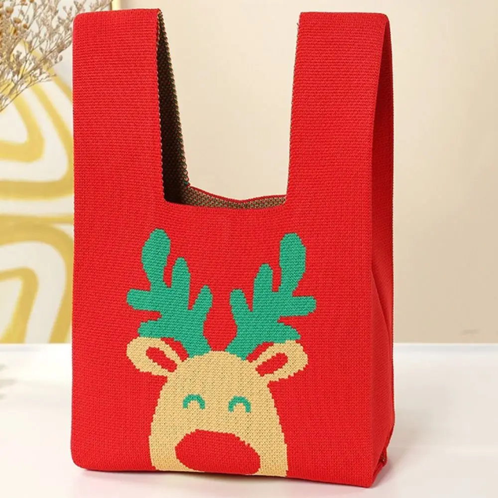 

High-capacity Hand-woven Bag New Christmas Knit Tote Bag Knot Wrist Bag Mid-autumn Festival