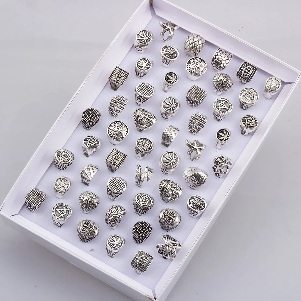 Wholesale Bulk Lot 50 Pcs Mens Punk Vintage Metal Jewelry Rings For Women Size 7-12 Mix Different Style