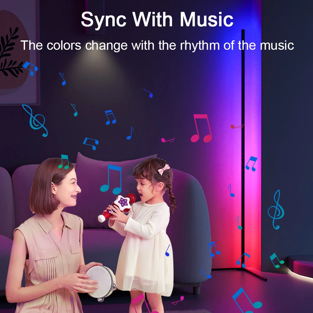 140cm 55 inch Living Room Corner Floor Lamp Smart APP Standing Bedroom Lamp Dimmable LED RGB Mood Light home Decor interior