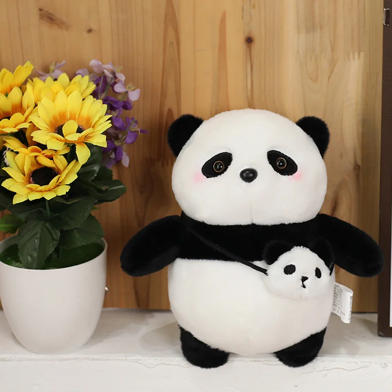 

1pc 22cm Lovely Panda With Bag Plush Toys Soft Cartoon Animal Panda Stuffed Baby Doll Classic For Kids Birthday Gift