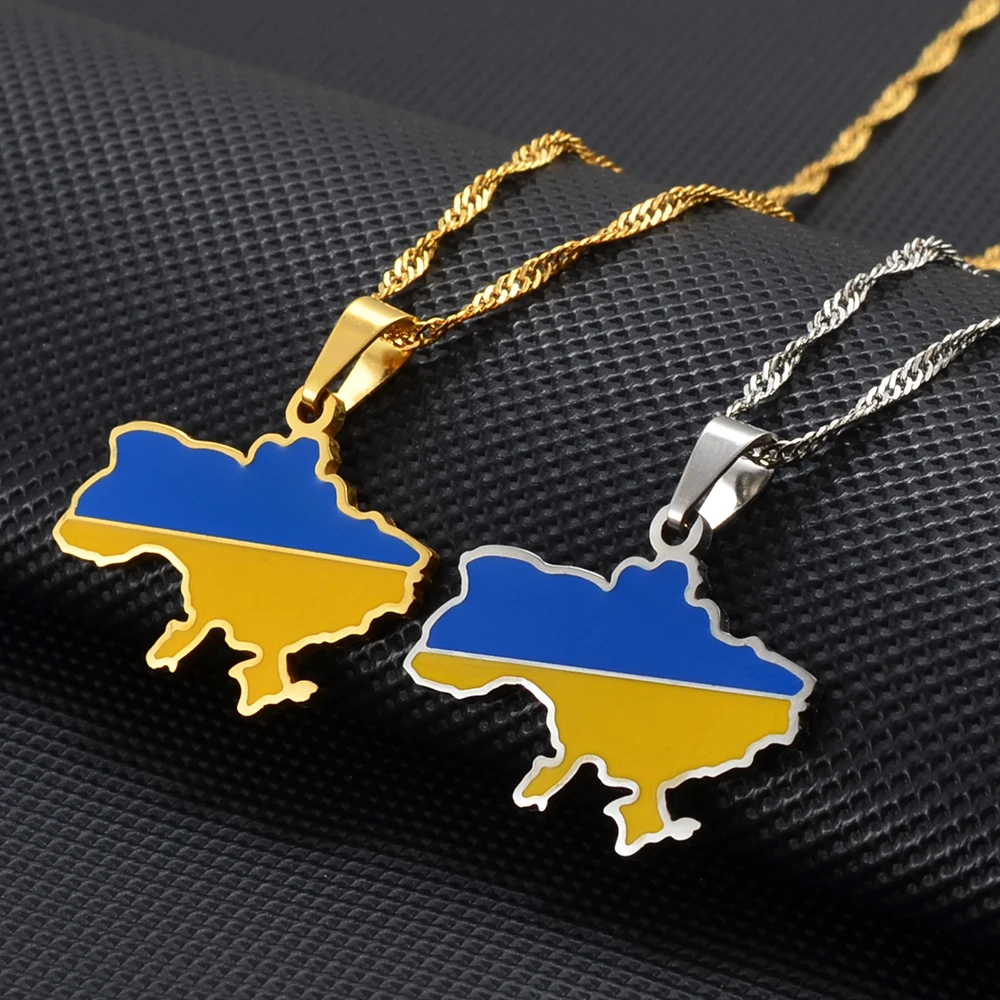 AnniyoUkraineMapFlagPendantNecklaceUkrainianJewelryforWomen