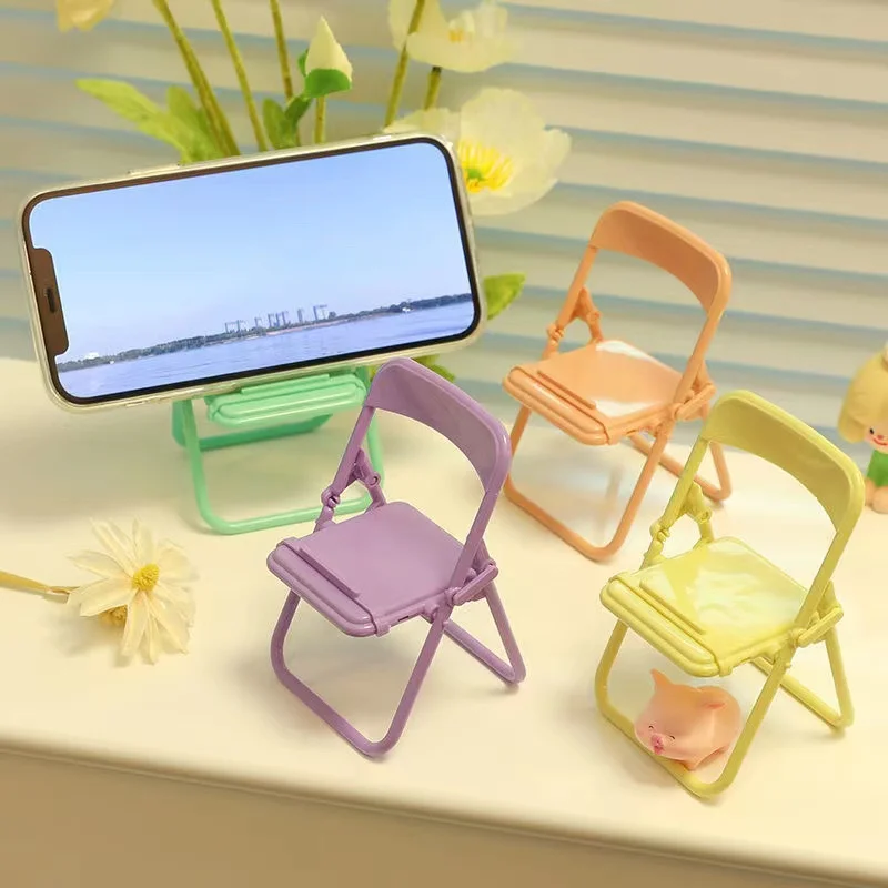 Cute Mini Chair Phone Holder, Card Display Wooden Stand for Desk,  Multi-Angle Universal Mobile Phone Stand for iPhone Samsung
