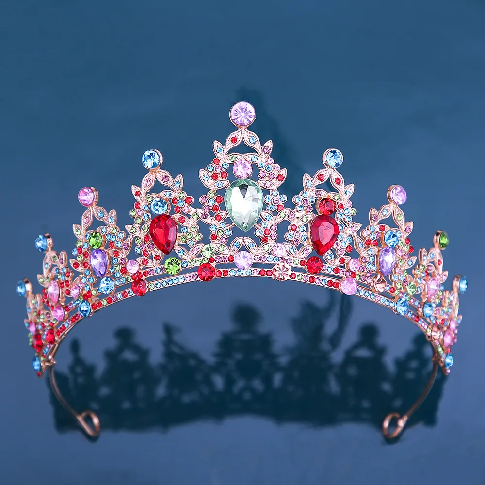 Luxury Multicolor Crystal Mixed color Crown Hair Accessories Tiara For Women Girls Wedding Rhinestone Bridal Crown Hair Jewelry