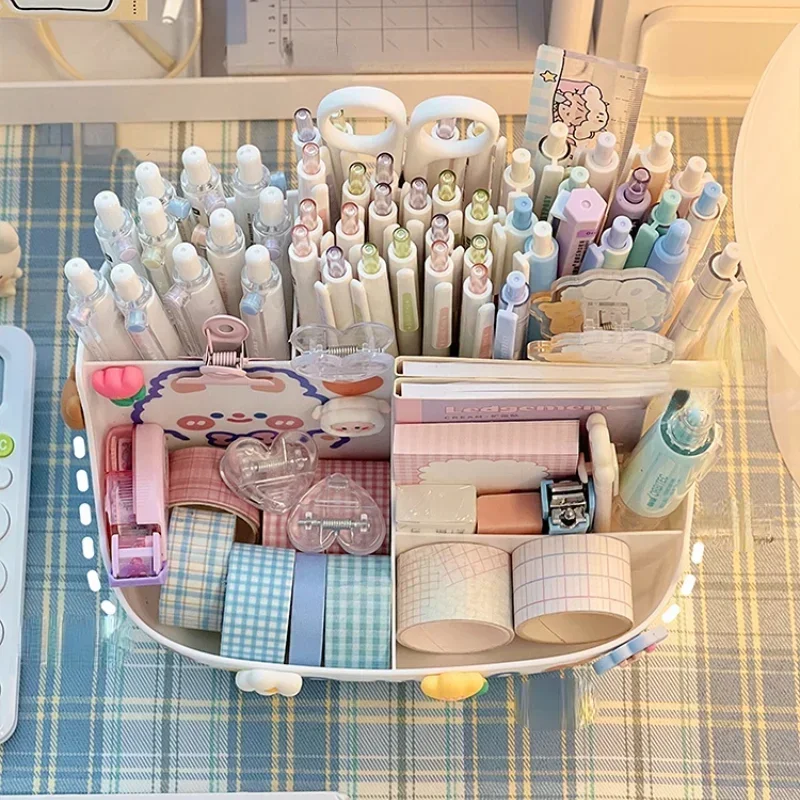 Japanese-style Desktop Pen Holder Cute Multi-functional Large-capacity Partition Drawer Desktop Stationery Organizer Storage Box storage box desk organizer storage organizer bag organizer pen pouch