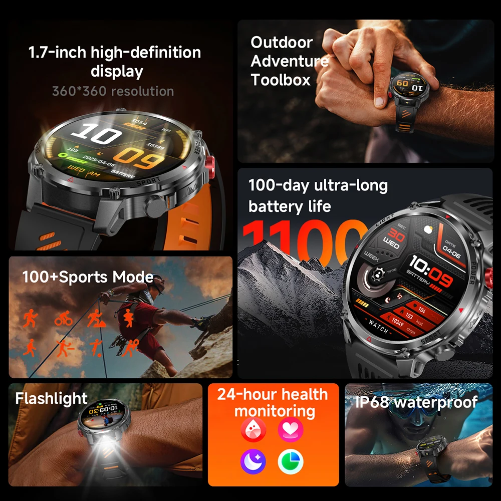 2026 New T-Rex3 Pro GPS Tracker 1100mAh Smartwatch Men 120-Day Standby Clock Rugged Outdoor Sport 10ATM Waterproof Call Watches 2