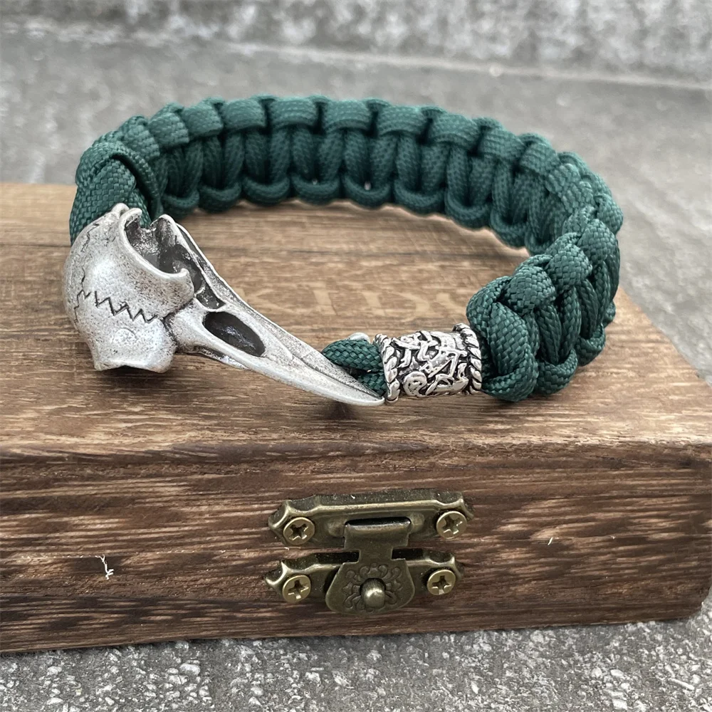 Retro Viking Odin Raven Crânio Pulseira para Homens e Mulheres, Jóias Góticas, DIY, Trinity, Dragon Beads, Wicca Acessórios, Dropshipping