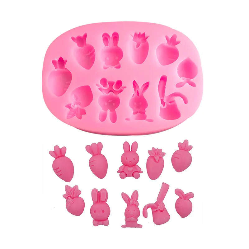 

Силиконовая форма в виде кролика редиса, сделай сам, конфеты, печенье, откидная форма для сахарной глины