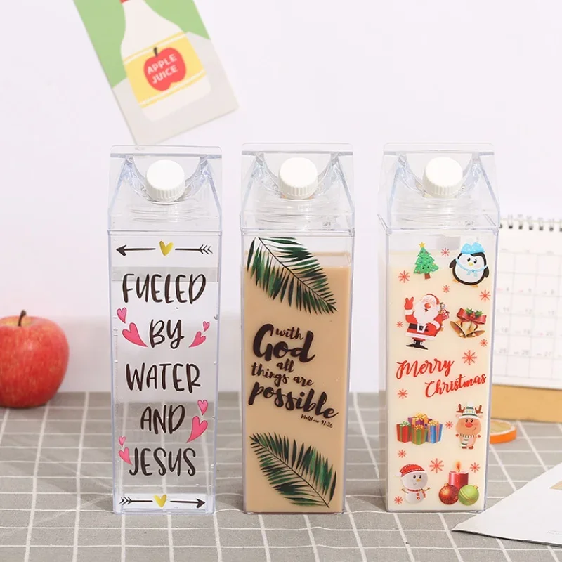 500ml/1000ml Milk Carton Water Bottle Transparent Plastic Portable Clear Box for Juice Tea  Bottles
