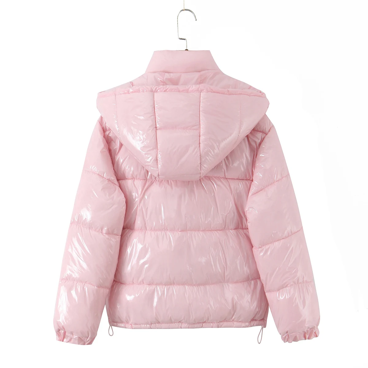 New Winter Fashion Women Bright Light Blue Zipper Up Bread Parka Coat Woman Stand Collar Removable Hooded Long Sleeve Outerwear