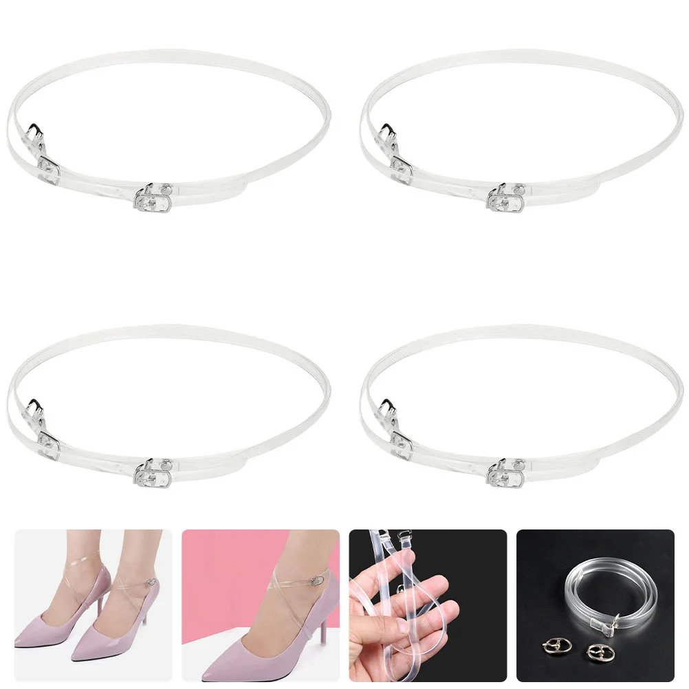 

4 Pairs of Elastic High Heels House Clear Heels Buckle Design Shoelaces Anti-loose Ankle Straps