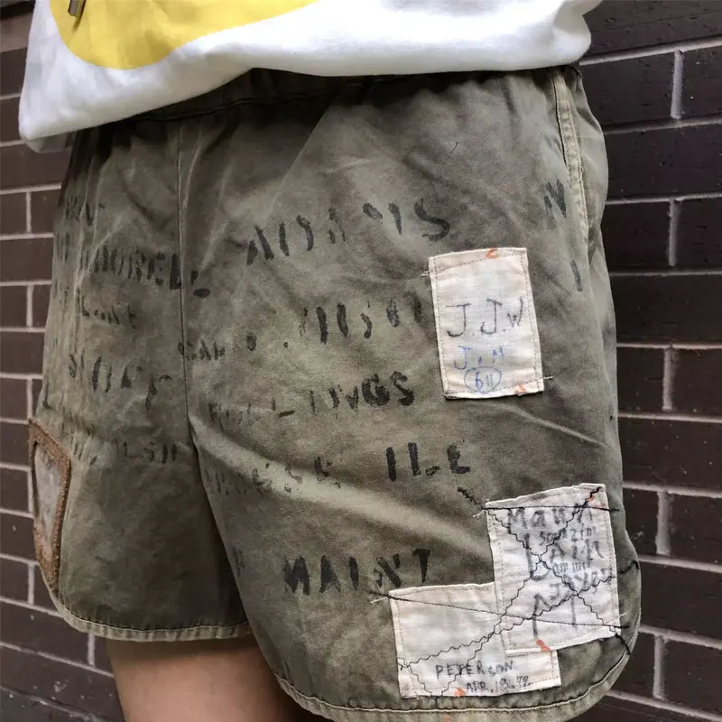 21SS KAPITAL Hirata Kazuhiro letter distressed elastic waist rewashed casual shorts boxing pants