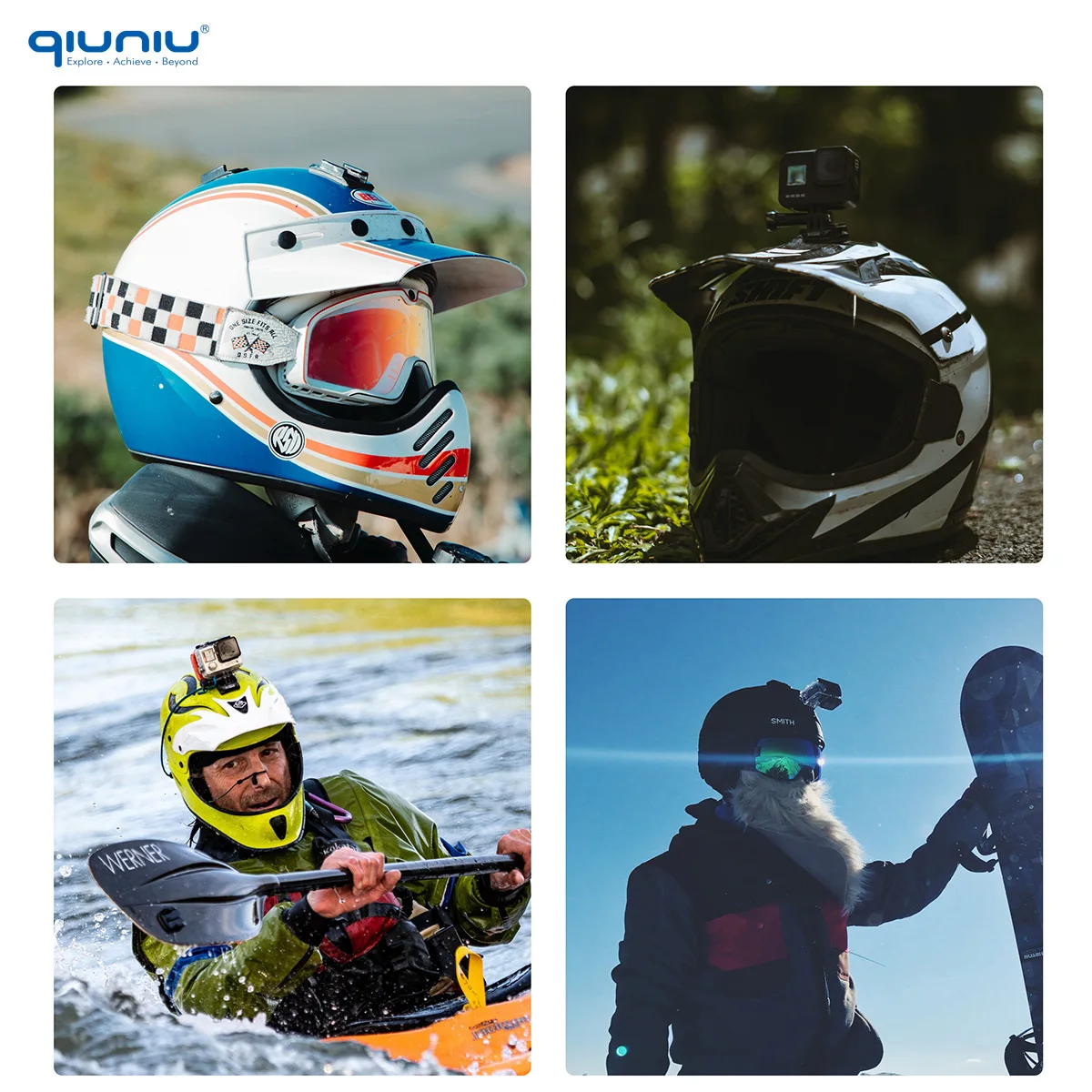 QIUNIU Adhesive Helmet Mount Flat Curved for GoPro Hero AKASO Insta360 Go Pro SJCAM DJI Action Cameras Sticky Pads Accessories 6