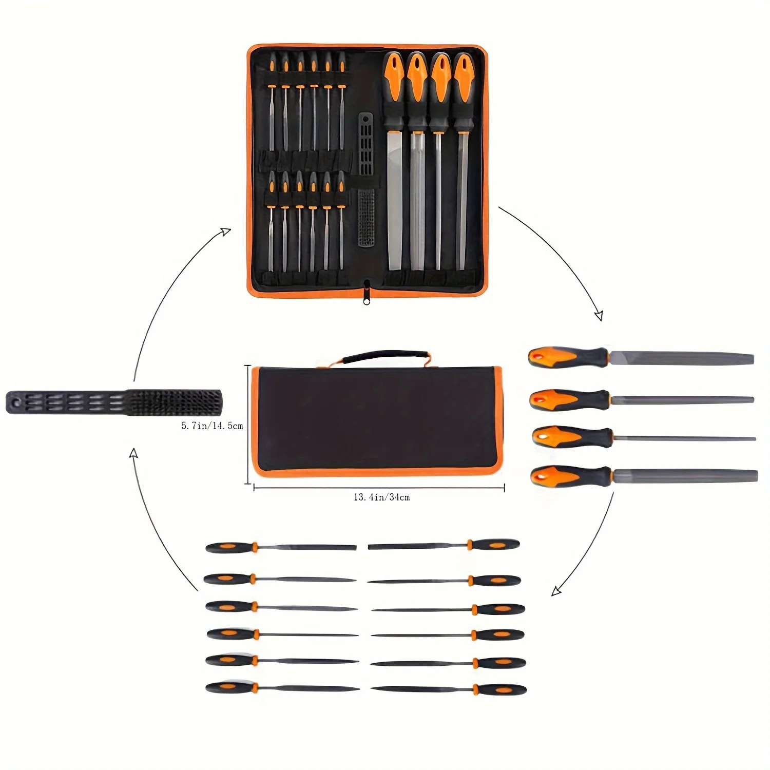 Metal File Rasp Set Grade Forged Alloy Steel Half-round/Round/Triangle/Flat Large Tool Needle Files and A Pair of Electric Files
