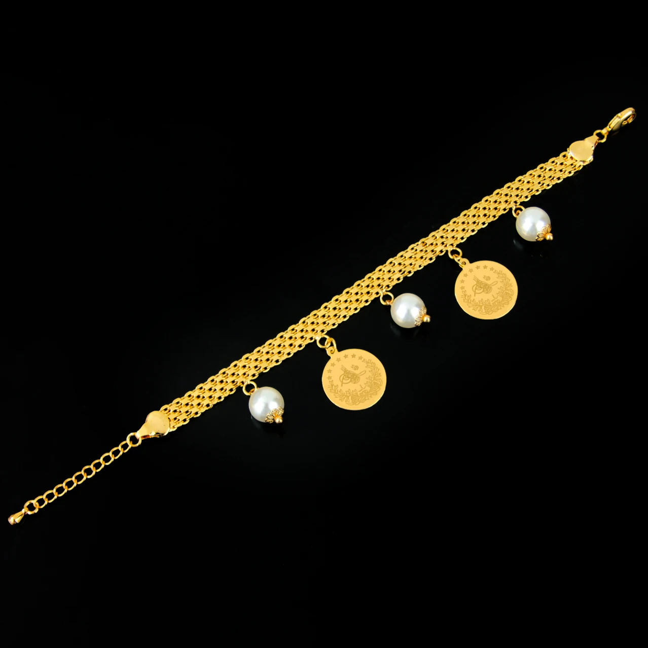 Türkische Vintage-Münzen-Armband, 21 Karat vergoldet, Dubai, modische Perlen, Glückshandketten, arabische muslimische Frauen, Hochzeit, Party-Schmuck – Detail 10