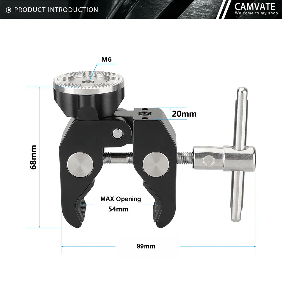 Super Crab Clamp With ARRI Rosette Mount M6 Female Thread & 1/4"-20 Threaded Hol