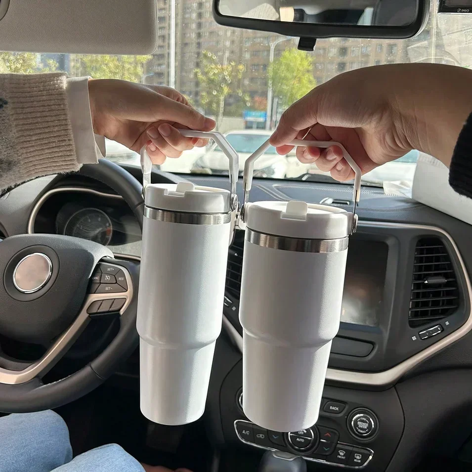 1pc Tumbler with Handle and Straw Lid for Home, Office or Car