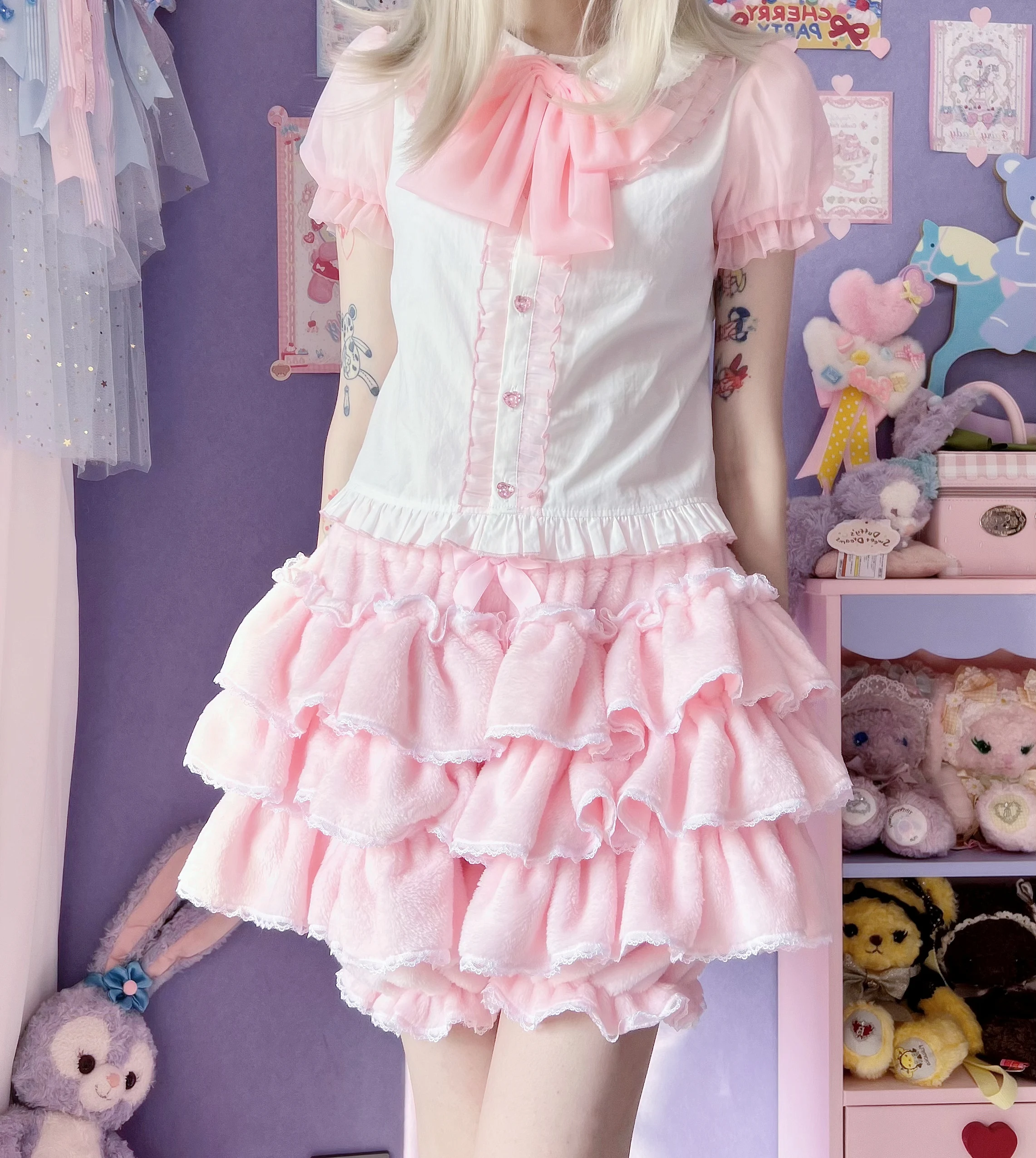 Lolita Sweet Pink Pumpkin Short Pants 2023 Autumn and Winter New Japanese Style Cute JK Velvet Padded Leggings Bloomers Women