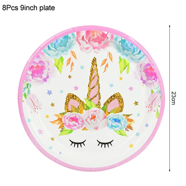 1Set Rainbow Unicorn Balloon 32 inch Number Foil Balloons 1st Kids Unicorn Theme Birthday Party Decorations Baby Shower Globos 8pcs 9inch plate