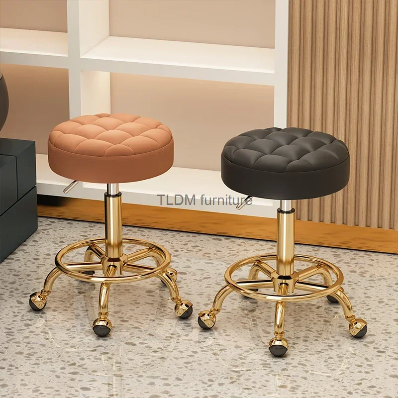 Barber Comfortable Hairdressing Chairs Gold Beauty Chair Furniture Office Stool Minimalist Wheels Swivel Lifting Round Stools aesthetic hairdressing chairs swivel leather vintage rotating barber chairs pedicure sandalye hairdressing furniture mq50bc