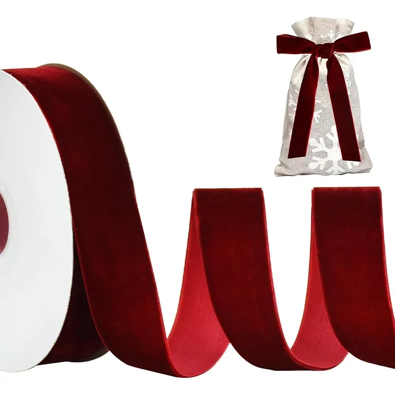 Ribbon decoration velvet ribbon Wine red single-sided velvet ribbon swan flocking weave belt DIY handmade bow flower bouquet packaging gift baking accessory