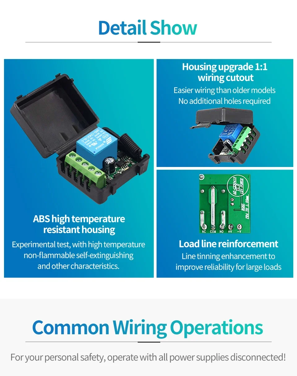 RF 433Mhz Universelle Tor-Fernbedienung mit 10A Relais-Empfänger Mini-Modul Fernbedienung DC 12V für Tor, LED, Garagentor – Detail 4