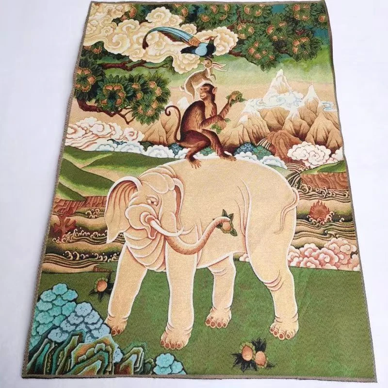 

Tibetan Buddha Thangka, embroidered brocade painting, elephant on monkey,Marquis,Exquisite home decoration, auspicious Thangka