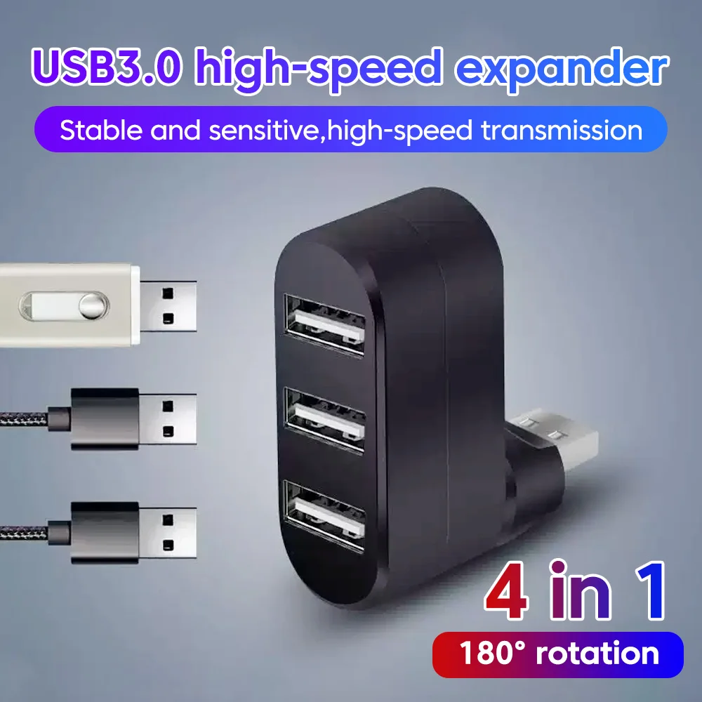 Compact Rotatable High-Speed 4-Port USB Hub Adapter