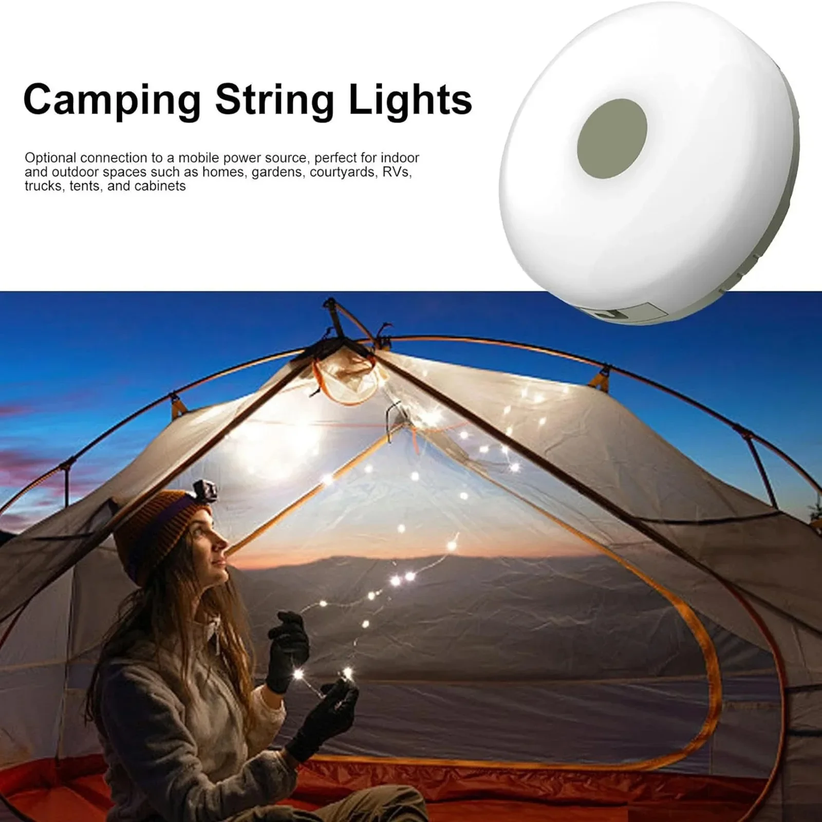 Camping String Lights 2 in1 Outdoor Waterproof Portable Stowable String Light with Lighting Modes USB Camping Lights for Hiking camping light camping lamp camping lantern