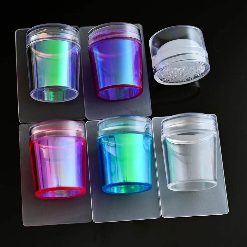 Description Picture 6 of item1Set Mirror Nail Stamper Clear Silicone Head Manicure Scraper Transfer Templates Printing Kits Nail Art Stamping Plates