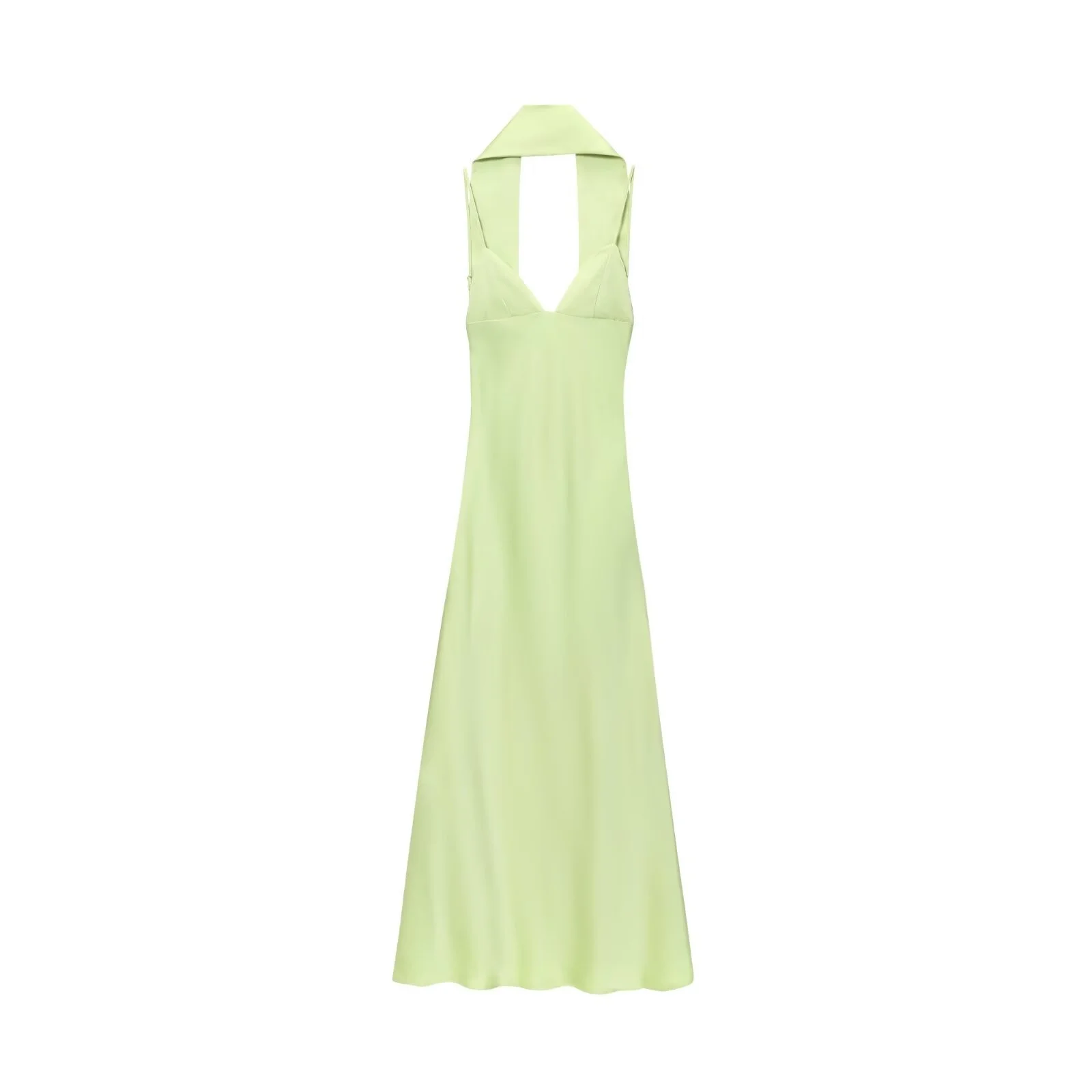 Woman'S Sexy V-Neck Sleeveless Dress Female Chic Thin Scarf Decoration Dress Summer High Street Elegant Solid Sling Long Dress