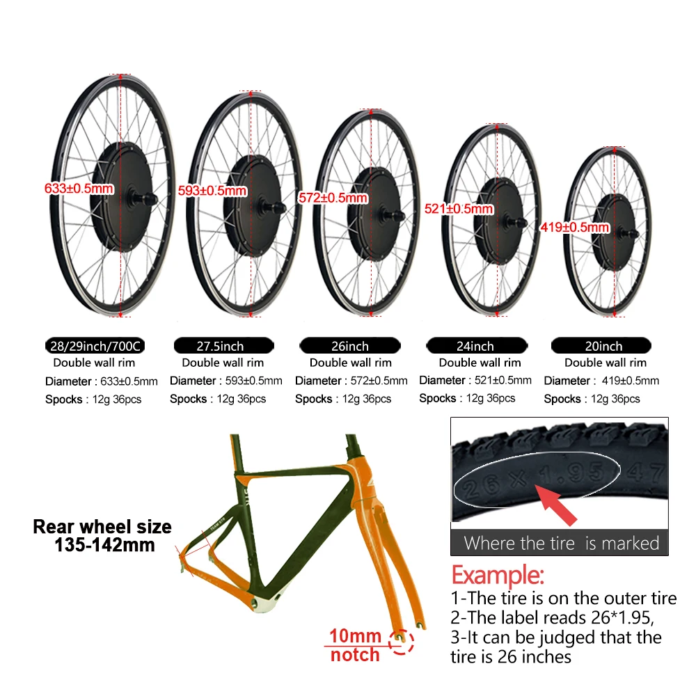 250W-2000W Electric Bike Conversion Kit 16&rdquo;20&rdquo;24&rdquo;26&rdquo;27.5&rdquo;28&rdquo;29&ldquo;&rdquo;700CFront Rear Bicycle Hub Motor Wheel S866 Display Set