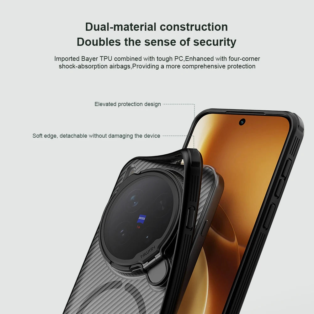 NILLKIN Magnetic Case - Twill Design with Skin-Friendly Coating, All-Inclusive Protection, Flip Lens Cover, Holder