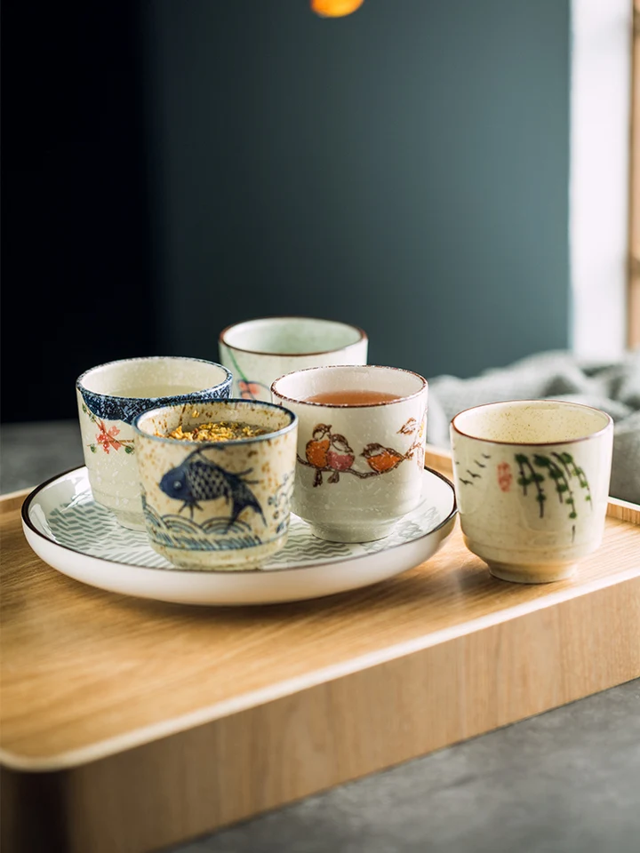 180ml japońskie Retro ceramiczne filiżanki z nadrukiem do