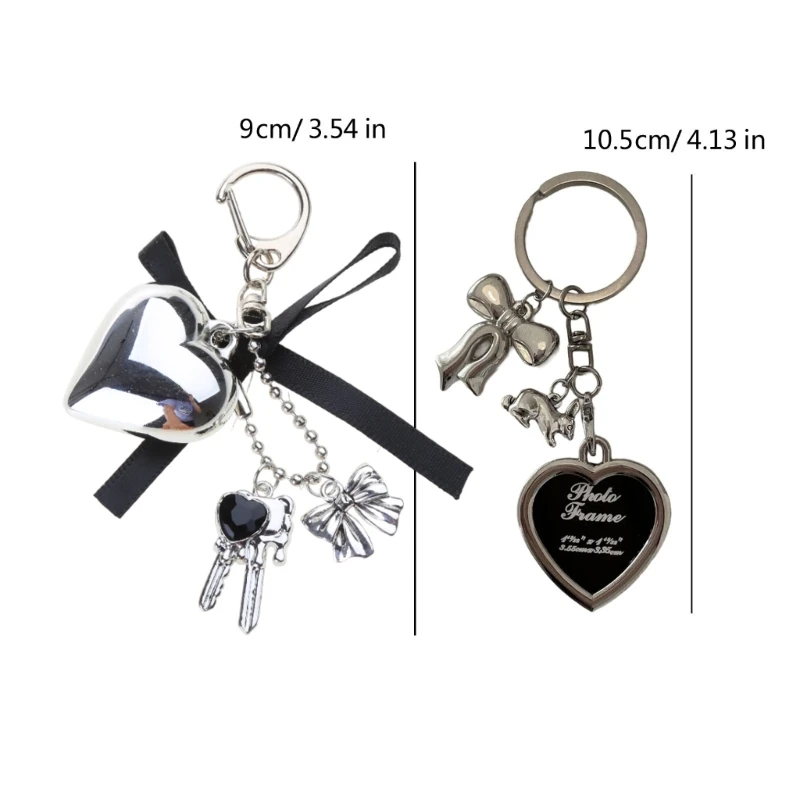 Portachiavi Donna A Forma Di Cuore Con Fiocco, Elegante Ciondolo In Lega, Color Argento/nero, 7,5 Cm