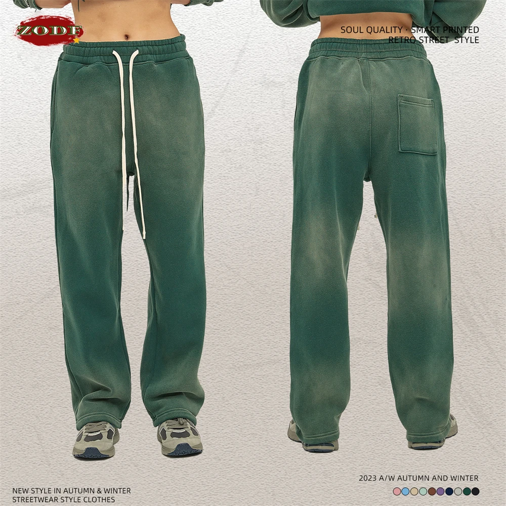 ZODF Retro Winter Washed 360sm Fleece Sweatpants For Men Unisex Casual Loose Gradient Distressed Straight Pants HY0642 5