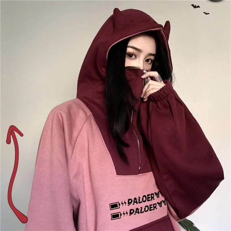 2021 Fashion Funny Patchwork Print Pullover Anime Hoodies Women Kawaii Sweatshirt Korean Long Sleeve Cute Female Jumper Clothes