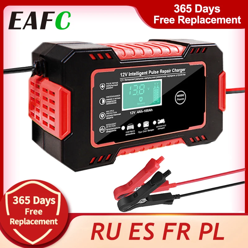 Eafc Full Automatic Car Battery Charger 12v Digital Display Battery Charger Power Puls Repair Chargers Wet Dry Lead Acid - Batteries & Accessories - AliExpress
