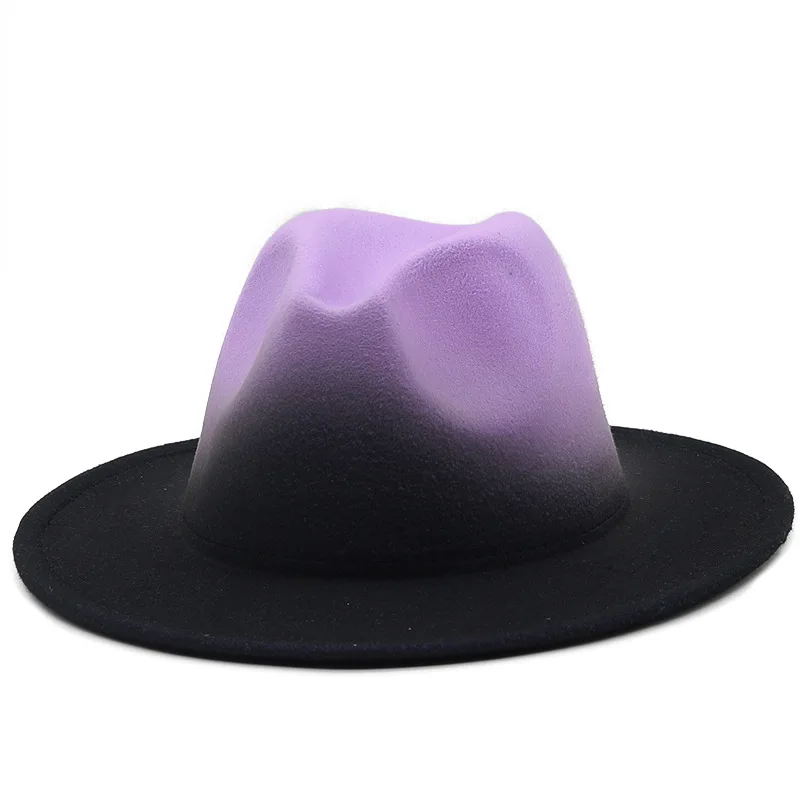 Retro Gradient Colorful Unisex Women Men Vintage Spring Warm Wool Felt Wide Brim Cap Fedora Panama Jazz Bowler Hat (54/57/61cm stetson fedora hats Fedoras