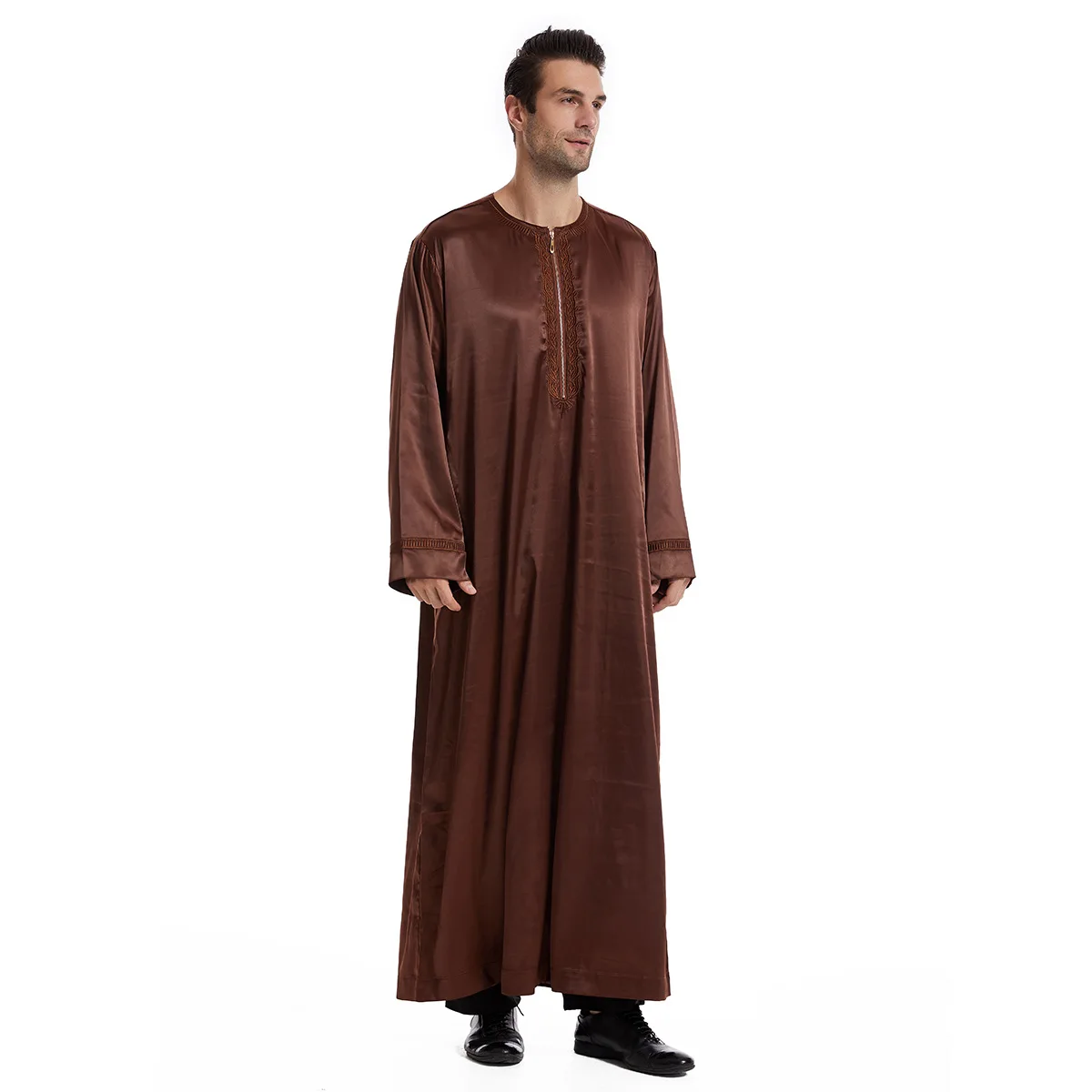 мужская одежда халат с длинным рукавом арабская джубба тобе мужской однотонный кафтан ближний восток исламская этническая одежда турец Мусульманский кафтан с круглым вырезом и длинным рукавом, Арабская джубба Тобе, взрослые вышитые Abayas, марокканский кафтан, одежда Kurta Djellaba Homme