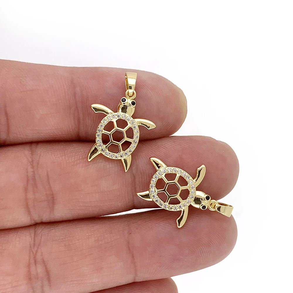 Cute Summer Sea Turtle Pendant Necklace CZ Zircon Gold Plated Animal Tortoise Accessories Hip Hop Party Gift Jewelry Making 6