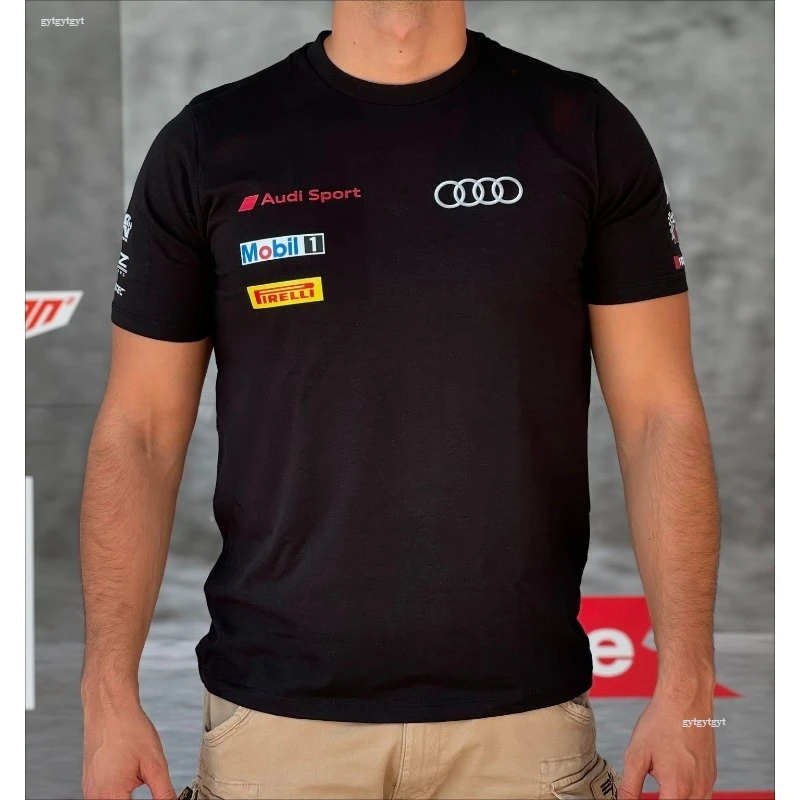 Audi Racing TeamAudi 남자 티셔츠 streetwear 자동차 플랫 프린트 슬림 캐주얼 2025 여름 코튼 티셔츠 편안한 남자 코튼 탑