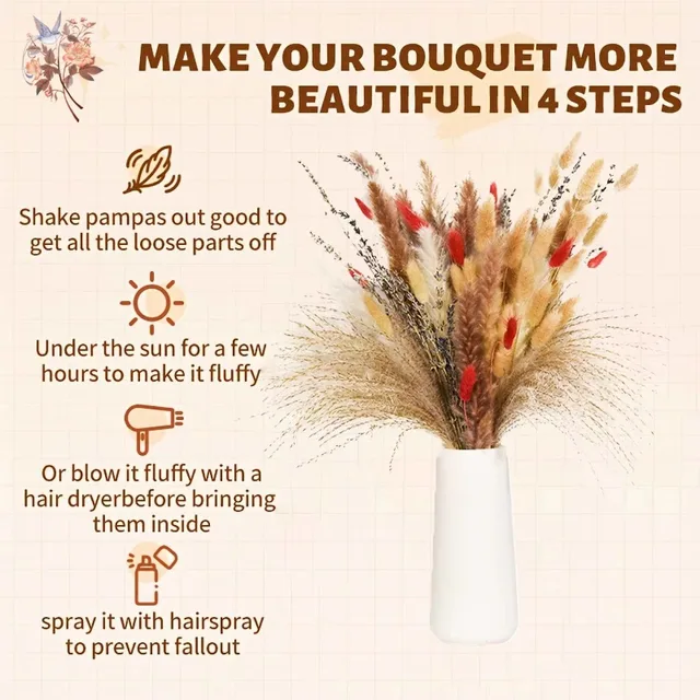 Natural Pampas Lavender Dried Artificial Flower Bouquet