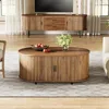 Coffee Table with Storage, 47.24" Farmhouse Wood Oval Center Table, 2-Tier Tea Cocktail Table with Sliding Door for Living Room 4