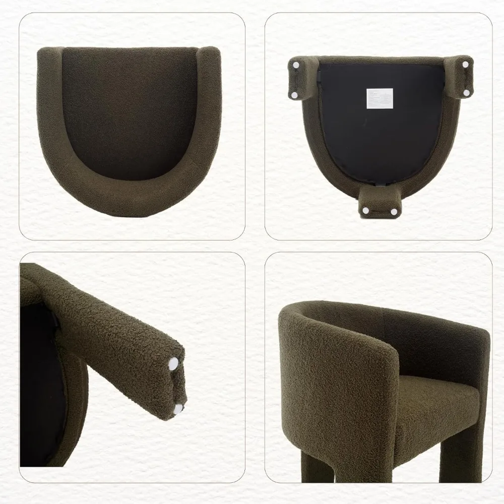Modern Boucle Dining Chairs Set of 6 Barrel Sherpa Chair, Upholstered Accent Chair with Arms Comfy Side Chair Accent Chair 6