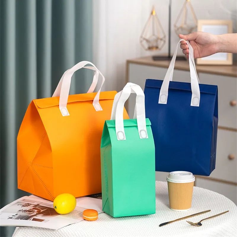 StoBag 10pcs Non-woven Tote Bags Insulation Portable Fabric Food Cake Drinks Packaging Keep Warm Cold Delivery Reusable Pouches 2