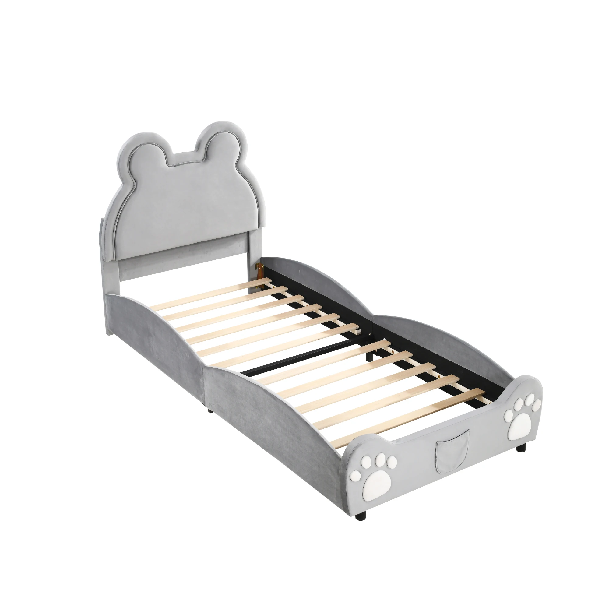 KOMHTOM schönes Polsterbett Kinderbett Einzelbett in Bärenform aus hautfreundlichem Velours – Detail 4