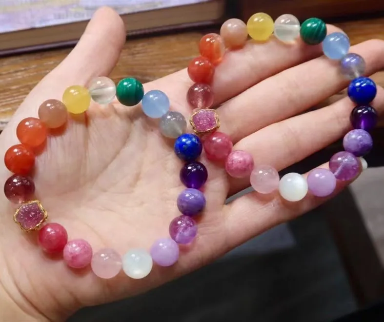 

10mm Natural Rainbow Different Mixed Stone Jade Moonstone Kyanite Amber Larimar Rhodochrosite Charoite Bracelet Jewelry AAAAA